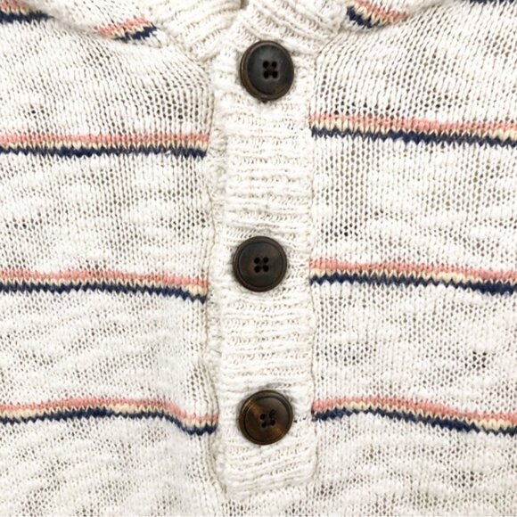 Faherty | Striped Henley Sweater Hoodie Coastal Beach Surfer Large - Picture 3 of 13